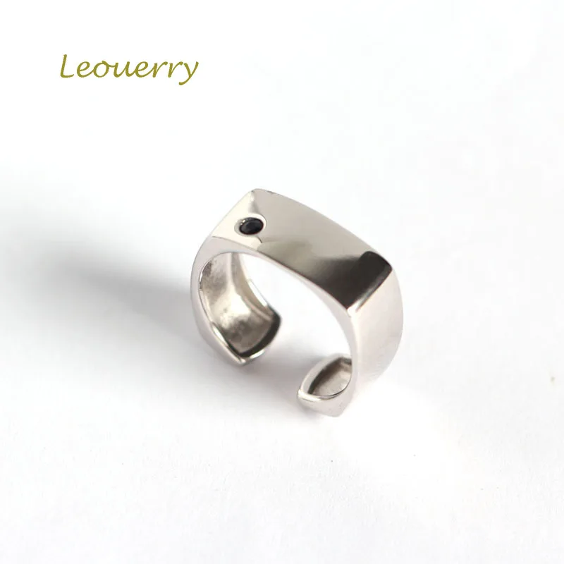 Leouerry 925 Серебряные глянцевые широкие кольца инкрустированные цирконием