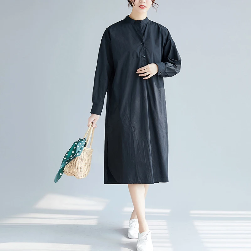 Новинка 2019 Осеннее женское платье-рубашка повседневное однотонное платье с