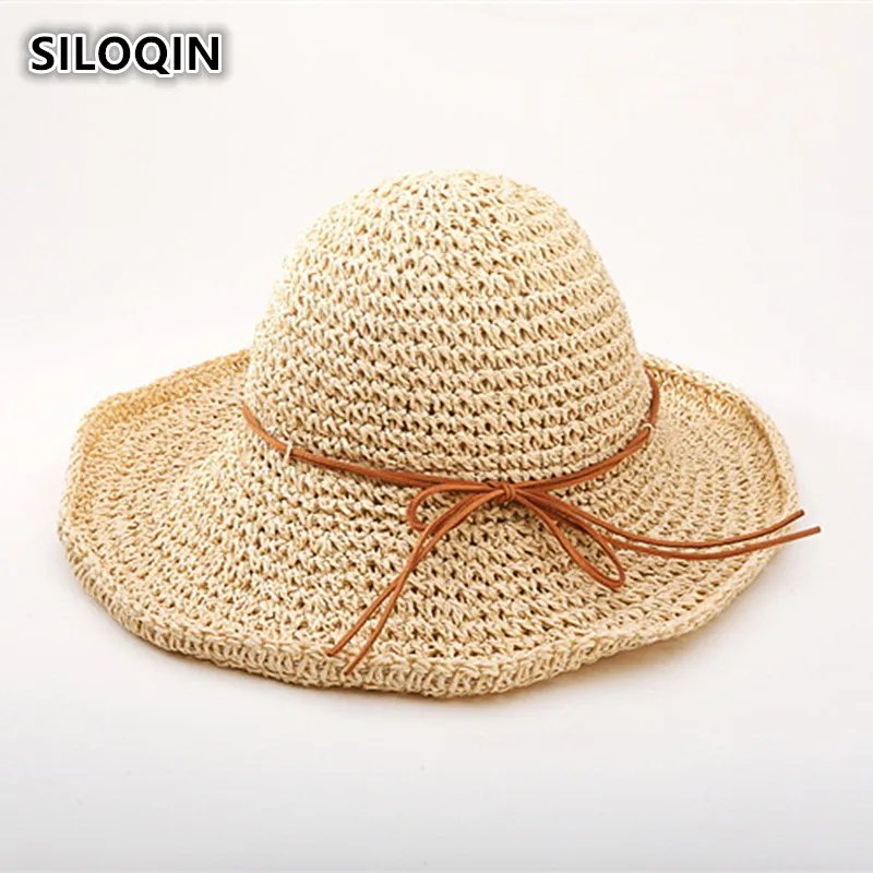 

SILOQIN Foldable Sun Hats Summer Women's Big Brim Straw Hat Hollow Breathable Visor Beach Hat For Women Panama Sombrero De Mujer