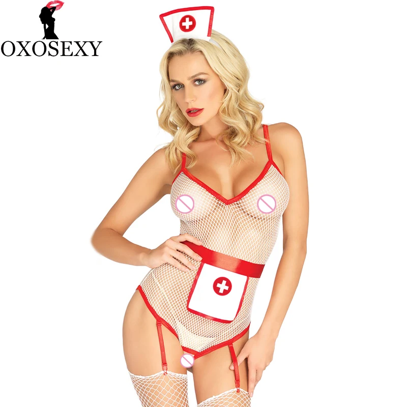 OXOSEXY 2017 открытая промежность сетка сексуальное женское белье медсестры Горячая