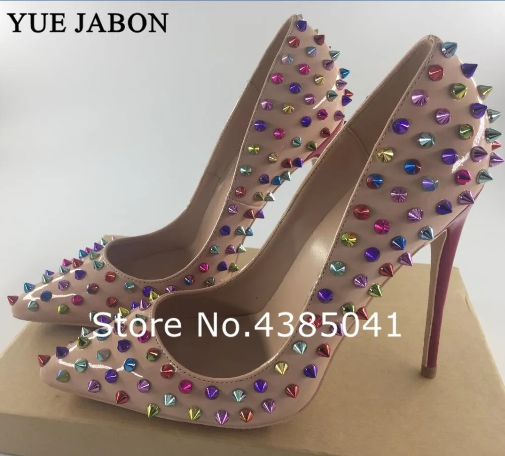 

Женские блестящие туфли YUE JABON, розовые туфли на высоком каблуке-шпильке с цветными заклепками, большие размеры 34-43, 2021