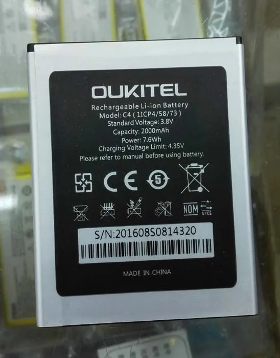 Оригинальный аккумулятор oukitel C4 2000 мАч 3 8 в для 5 0 дюйма MTK6737 четырехъядерный
