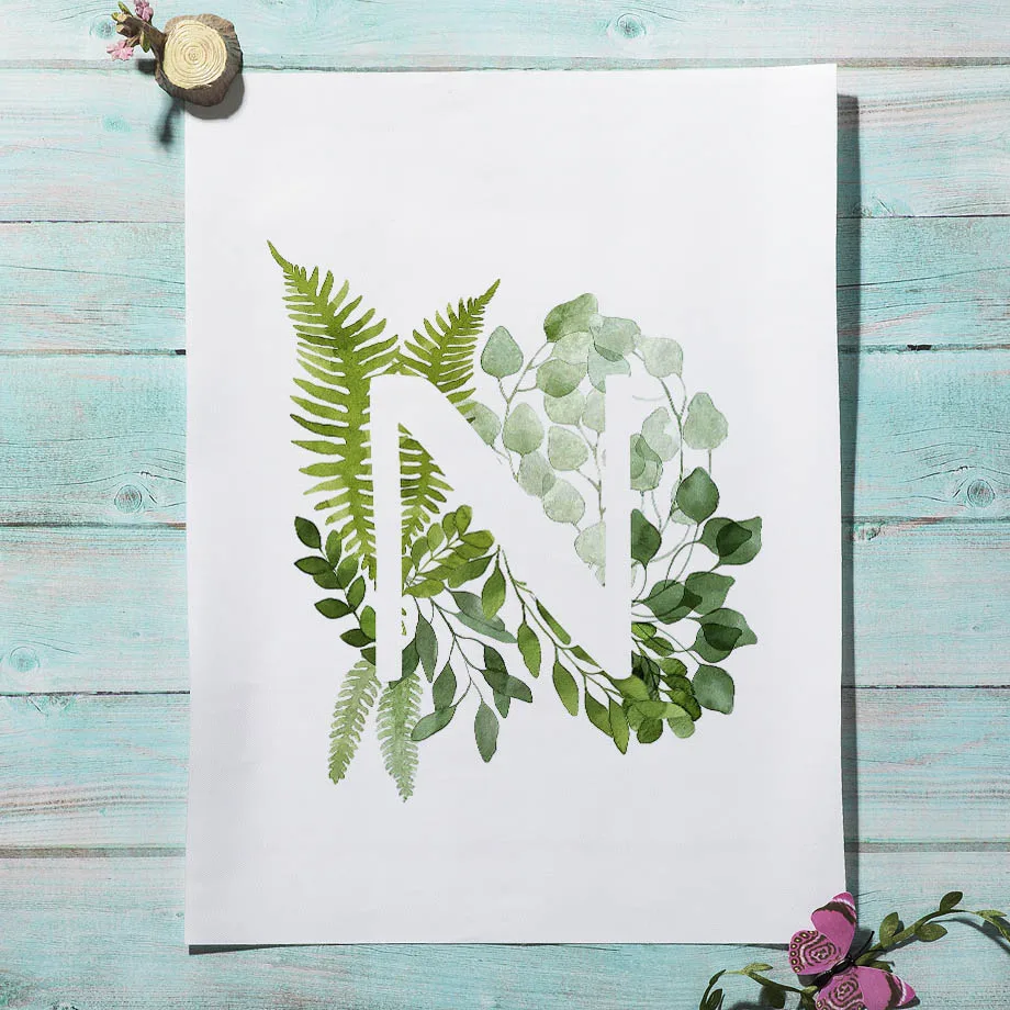 Зеленые растения Алфавит цитаты цветок лист стены Искусство Холст Живопись