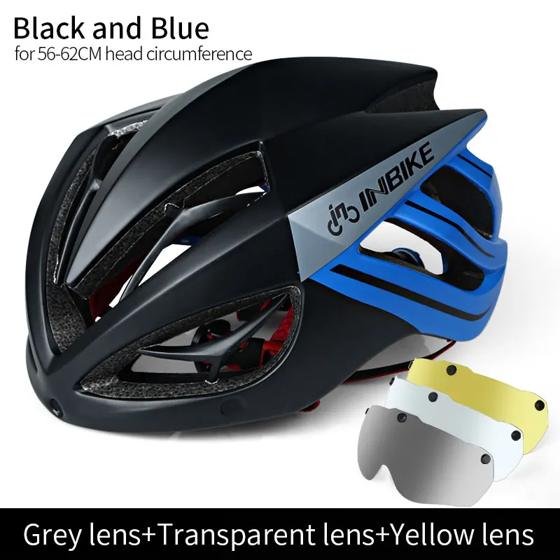Blue 3 Lenses INBIKE шлем для велоспорта, ультралегкий шлем, цельный, дышащий, для езды на горной дороге, для велосипеда, MTB, шлем, безопасный для мужчин и женщин - Цвет: Blue 3 Lenses