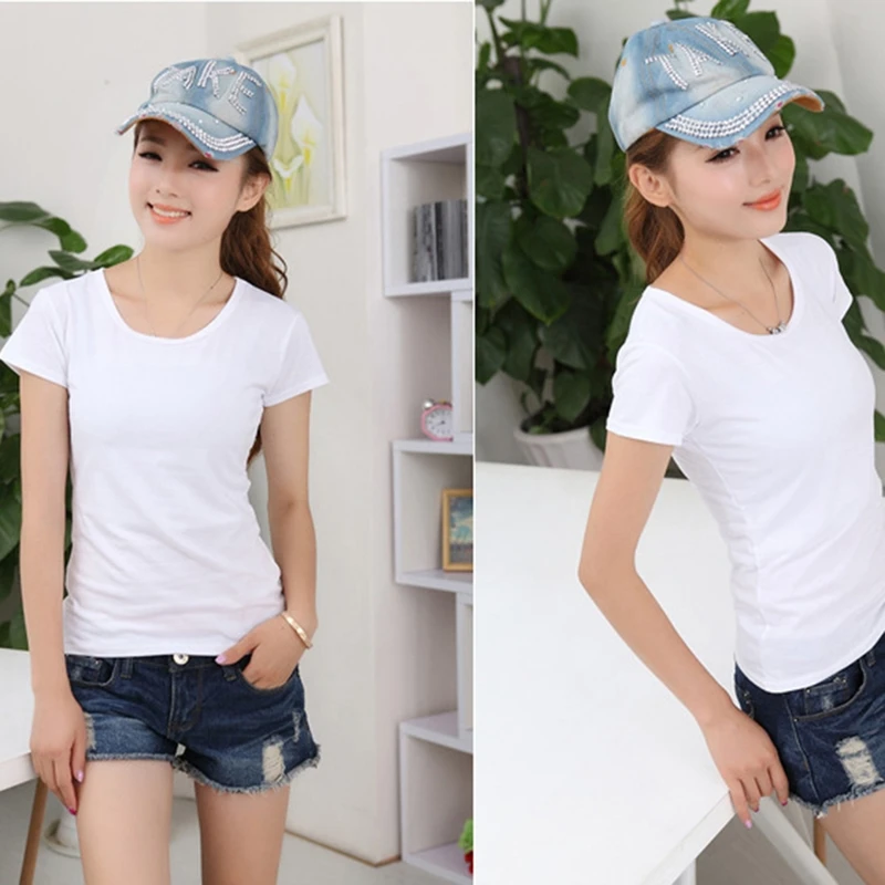 Базовая Женская футболка Летняя однотонная женская с коротким рукавом и круглым