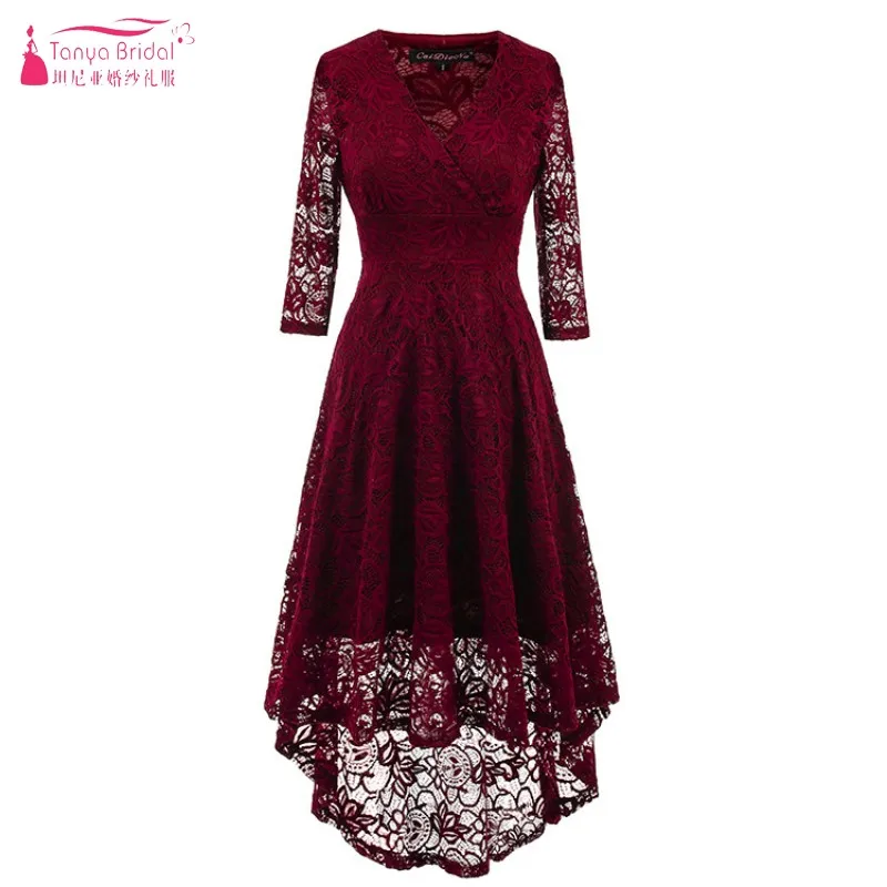 Выпускные платья с длинными рукавами кружевное короткое спереди длинное сзади