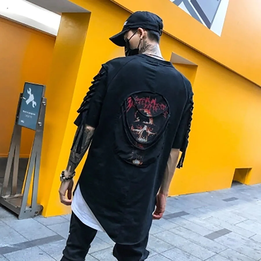 Рваные футболки для мужчин Панк Рок рейв футболка Psychedelic улица хип хоп Camisa Swag Rasgados