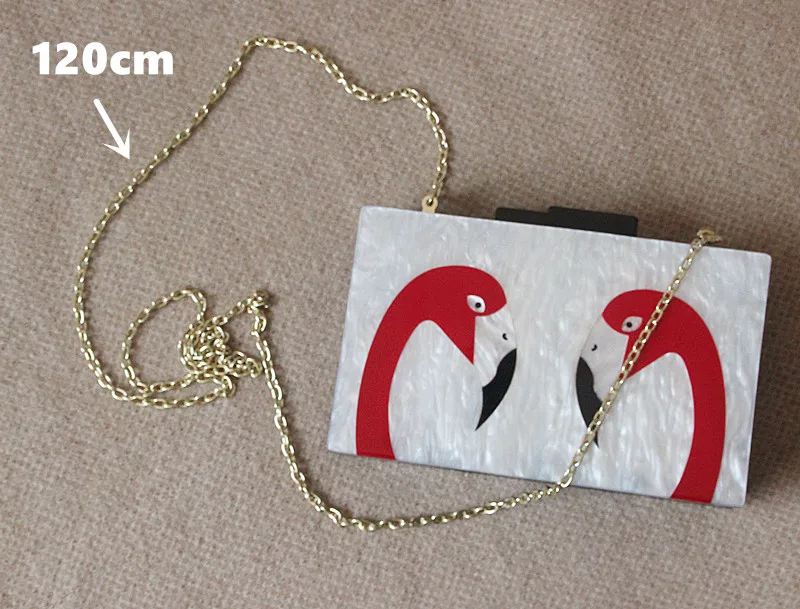 120cm gold chain Брендовые Модные женские винтажные элегантные сумки женская вечерняя сумочка мраморный белый акриловый двойной Фламинго Повседневный милый Повседневный клатч - Цвет: 120cm gold chain