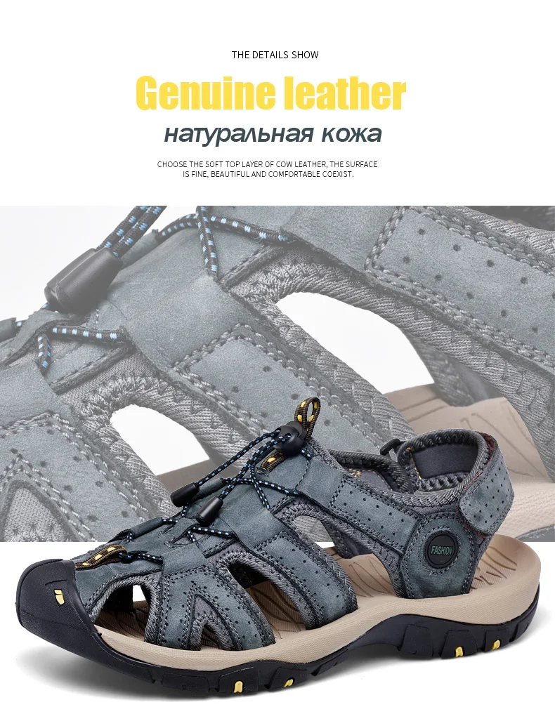 Пляжные мужские сандалии Мужская обувь из натуральной кожи новые летние мужские сандалии больших размеров мужские модные сандалии Большие размеры 38-46