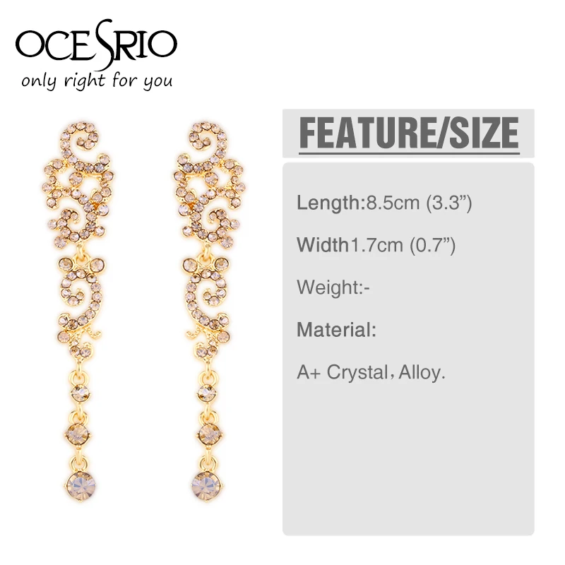 OCESRIO Long Fashion Drop Earrings for Women Crystal Rhinestone Big Hanging Dangle Bride Wedding Jewelry ers-h52 | Украшения и