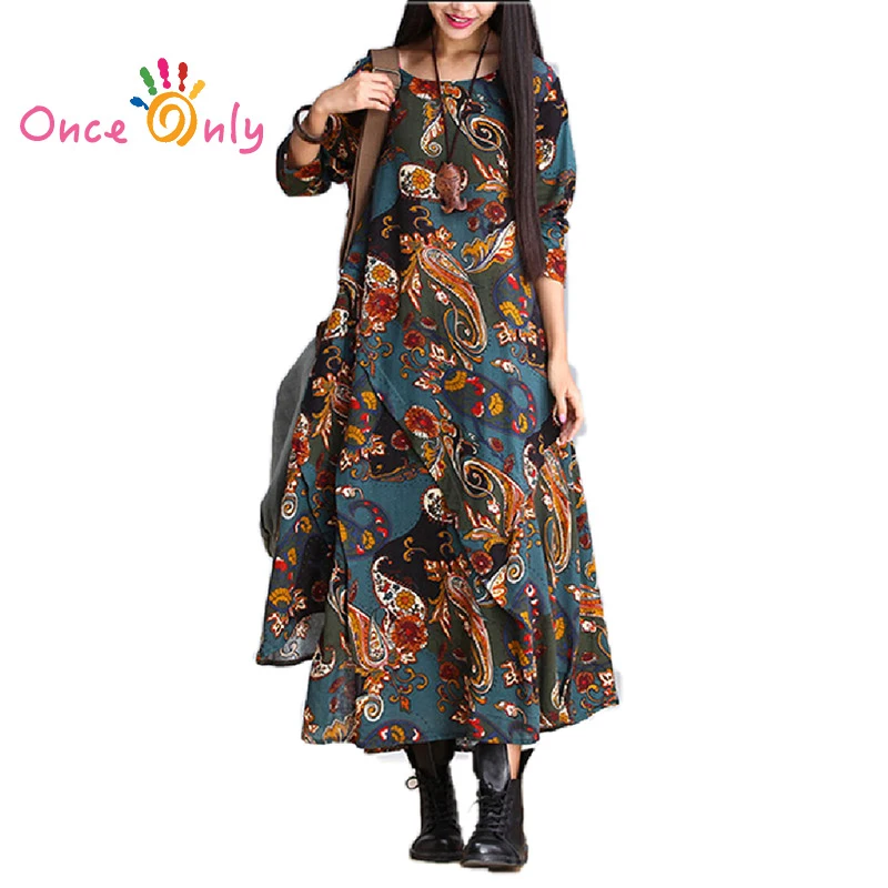 Женское Повседневное платье с длинным рукавом льняное Хлопковое асимметричным