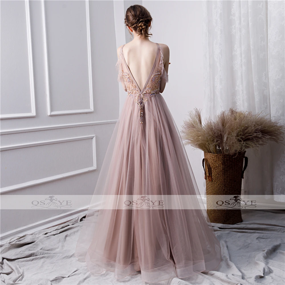 Розовое длинное платье для выпускного вечера QSYYE роскошное вечернее с бусинами в