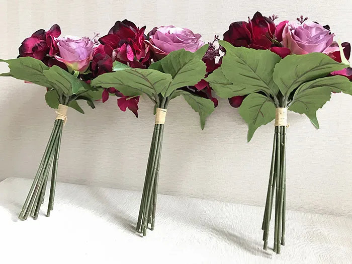 Lovegrace Свадебный букет розы Гортензия подружки невесты Свадебный букет Бордовые цветы Искусственные Свадебные украшения для дома цветок
