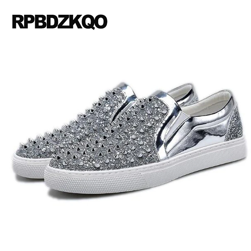 Rivet Glitter Silver Skate Stud Hip Hop Fashion Black Shoes Men Elevator Dandelion Slip On Sneakers Hot Sale Autumn Popular | Обувь