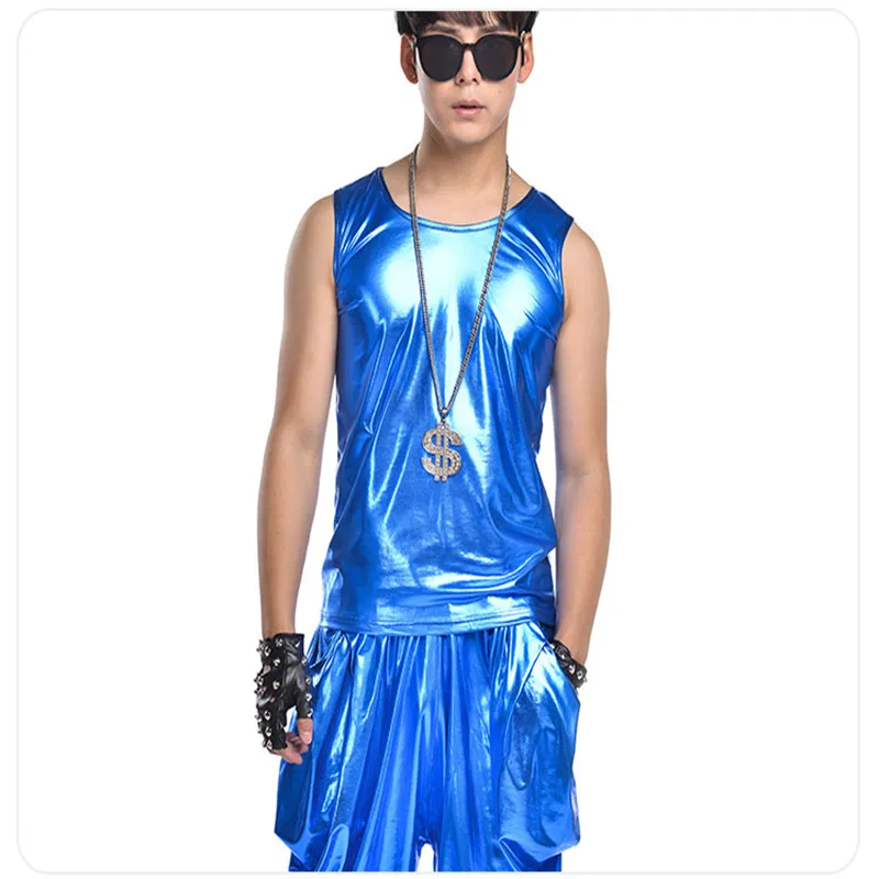 

R17 Blue color Patent leather male bodysuit stage wears vest performance club show dress clothe bar outfits costumes dance show