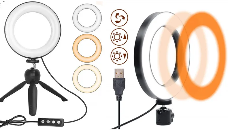 

Selfie Ring Light with Camera Photo Tripod Mini Led Camera Ringlight for YouTube Video/Photography/For iPhone Xs Max XR Android