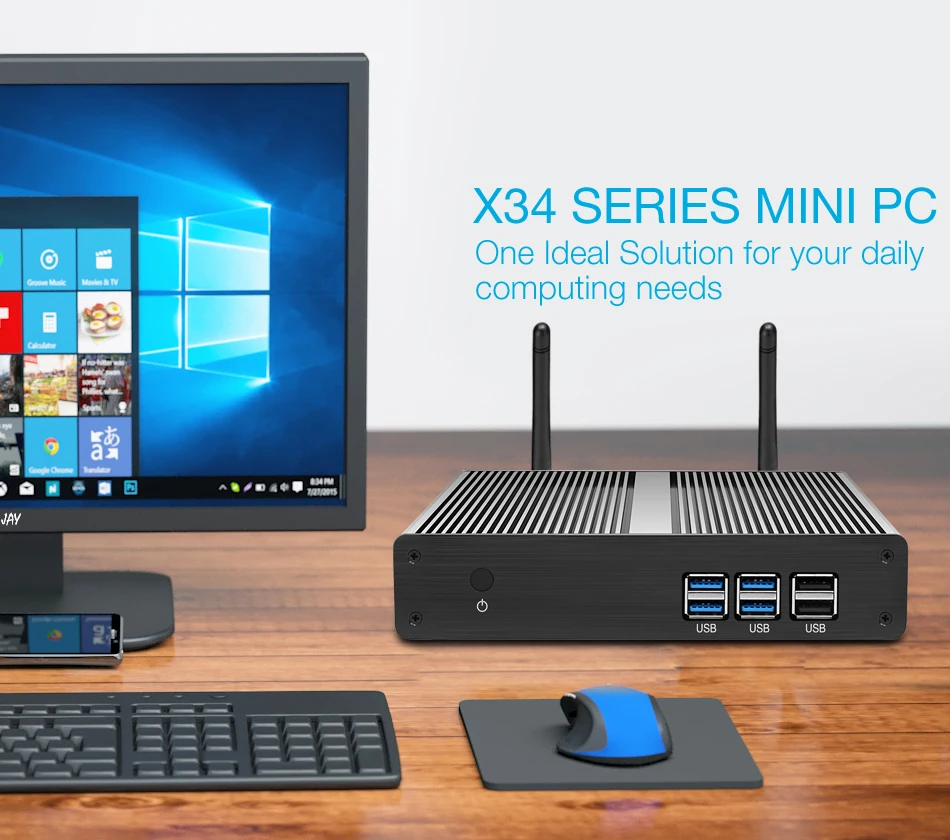 XCY безвентиляторный мини ПК Intel Pentium 4405U Windows 10 300M WiFi Gigabit Ethernet HDMI VGA 6* USB Компактный настольный компьютер