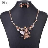 ms1504620 fashion jewelry sets choker necklace colorful flower pendant rose gold necklace earrings set collar bridal jewellry