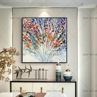 modern oil painting palette knife thick paint white colorful flowers painting home decoratmodern abstract home wall art pictures