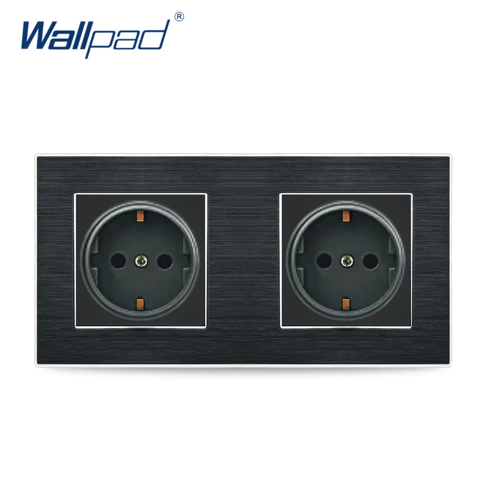 Черный Двойной ЕС 2 Pin немецкая розетка Wallpad Роскошная гладкая металлическая панель двойной ЕС 16A электрическая настенная розетка электрические розетки - Цвет: Черный