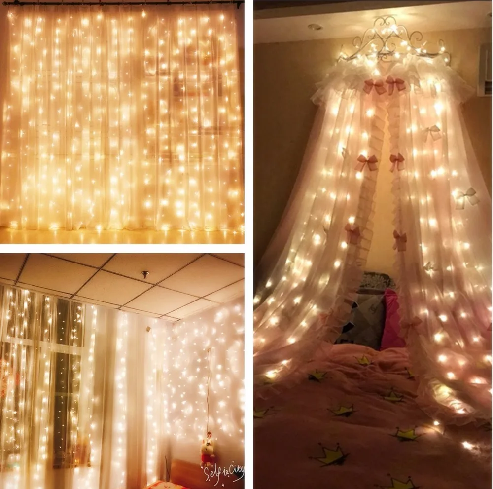 Dvolador 3 м x 300LED сосулька строка праздник огни открытый Рождество Свадебные Xmas