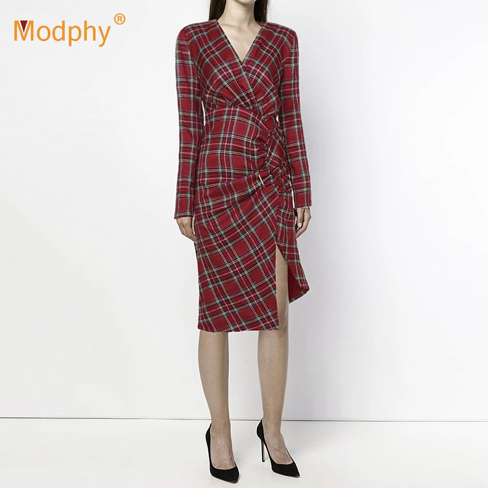 Женское элегантное платье винно красного цвета с длинным рукавом и v образным