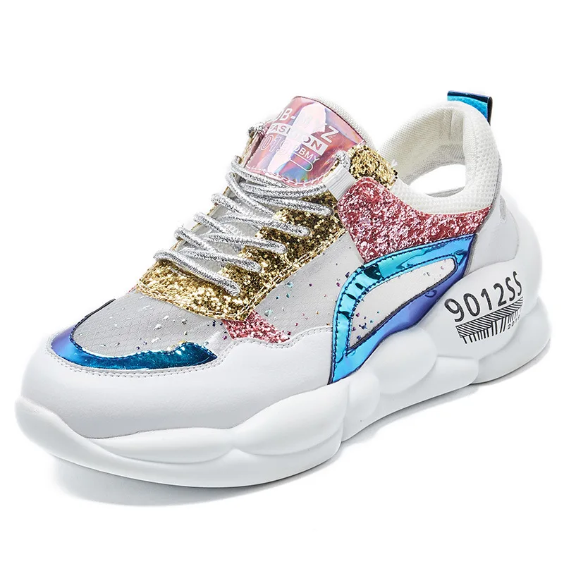 

CuddlyIIPanda Summer Cool Women Clunky Sneakers Air Mesh Daddy Shoes Candy Color Casual Shoes Patchwork Bling Zapatillas Mujer