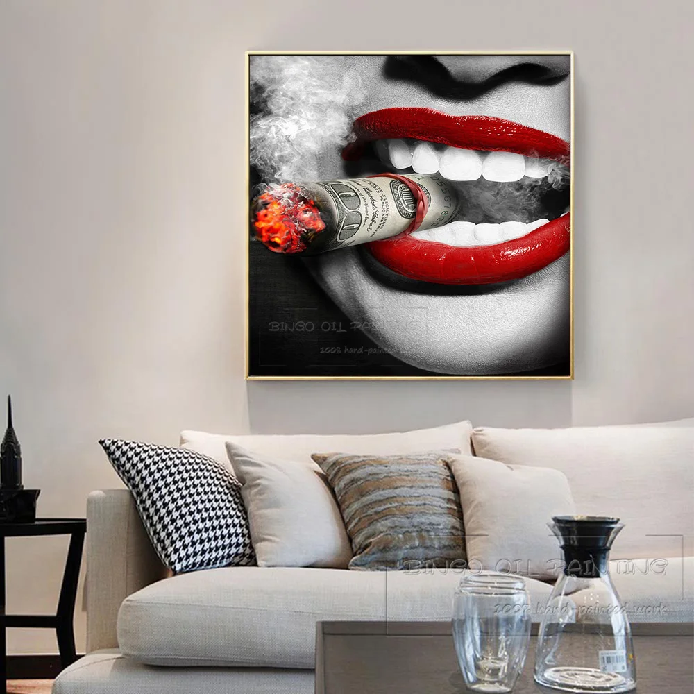 Goede Luxe Wall Art Handgeschilderde Hoge Kwaliteit Roken Dame Gezicht Olieverfschilderij Mooie Dame Foto Voor Muur Decoratie