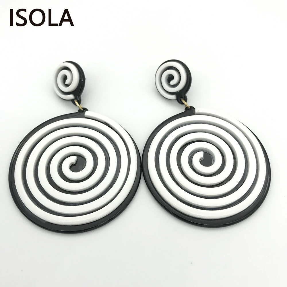 Круглые акриловые серьги подвески ISOLA черного цвета с круглым низом и кругами