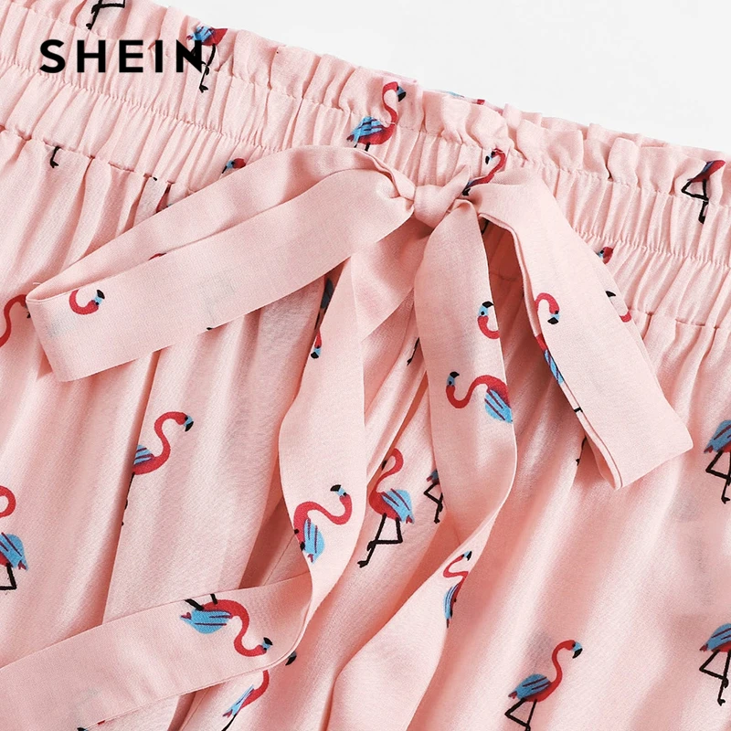 SHEIN Топ С Оборкой И Графическим Принтом И Брюки Пижама Комплект Летний Женский Комплект Без Рукавов