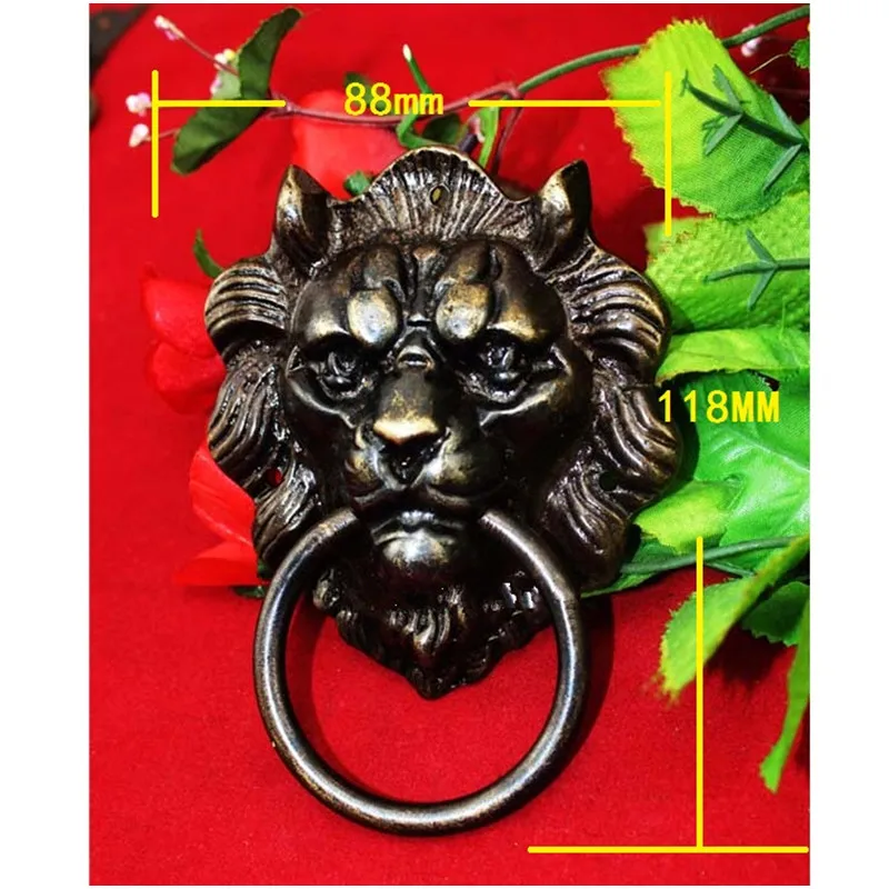

Brass Chinese Vintage Animal Beast Head Furniture Door Pull Handle,88*118mm,1PC