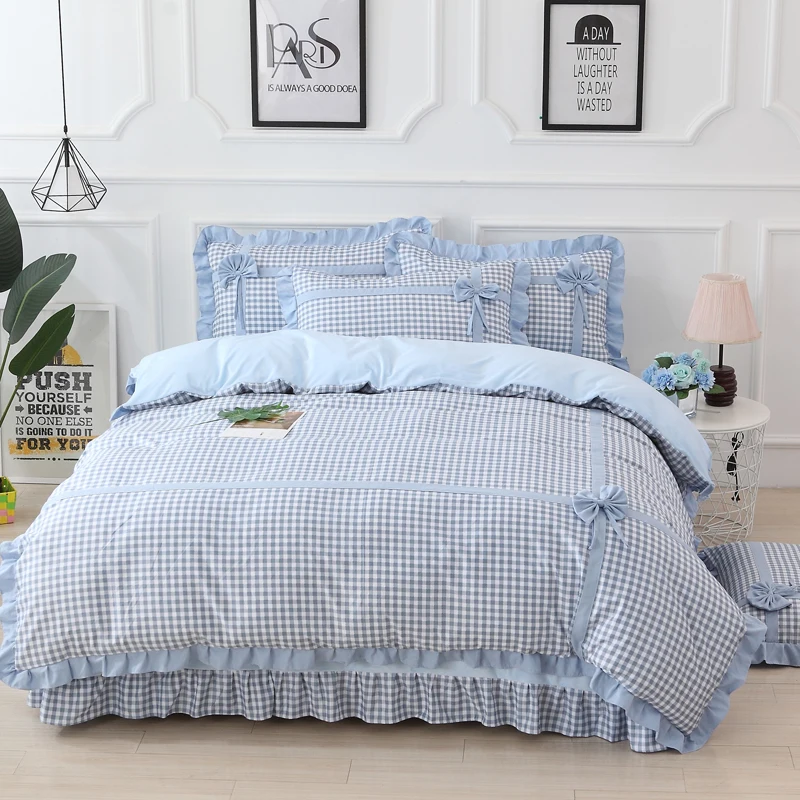 

Knitted cotton AB side Soft Bedclothes Princess style Bedding Set King Queen Twin Size Girls Duvet cover set Pillowcases