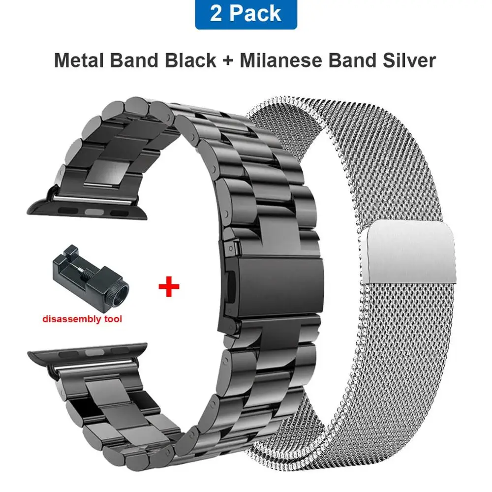 Black silver Металлический Нержавеющая сталь Миланский Браслет, Браслет для наручных часов Apple Watch 44 мм 40 мм, ремешок для наручных часов iWatch серии 4/3/2/1, 42 мм, 38 мм, ремешок для часов - Цвет ремешка: Black silver