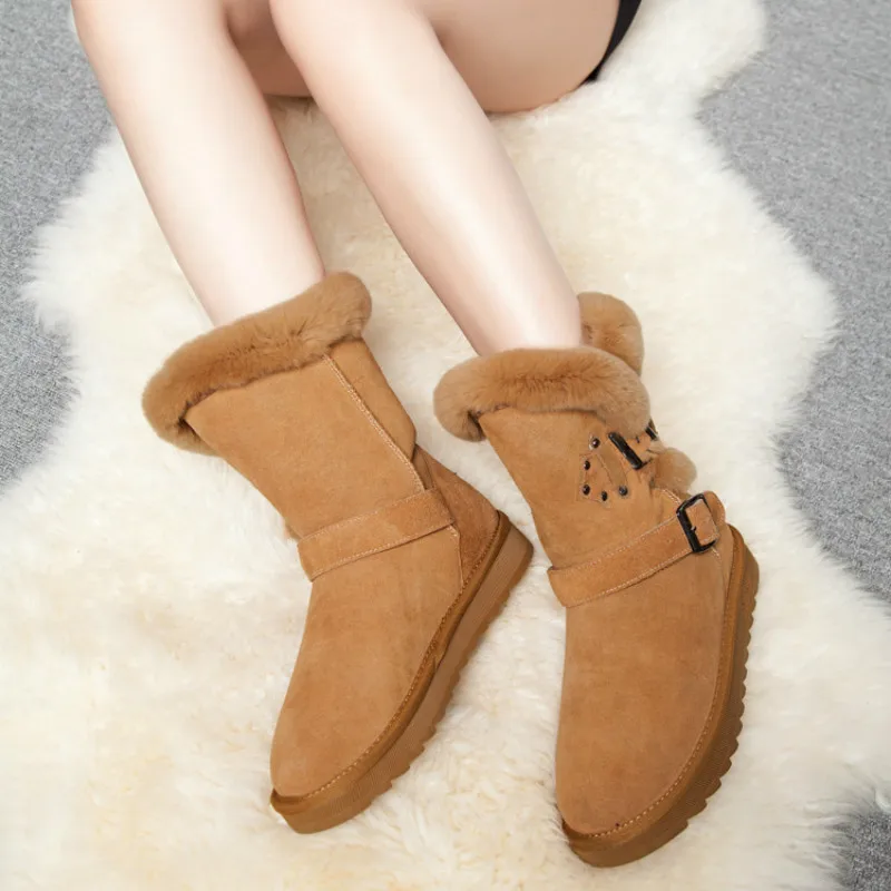 Snow Boots Brand Women Winter Warm Genuine Leather Shoes Real Fur Plush Fashion Buckle Casual High Quality | Обувь