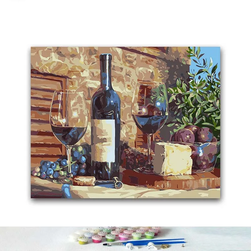 

DIY Coloring paint by numbers Fruit and wine on the table paintings by numbers with kits 40x50 framed
