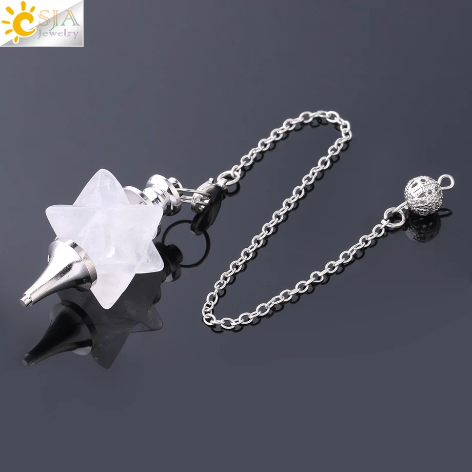 White Crystal Csja Merkaba маятник для приданого Divining Wicca большой натуральный камень Рейки Кристалл биолокации метафизический духовный кулон F824 - Окраска металла: White Crystal