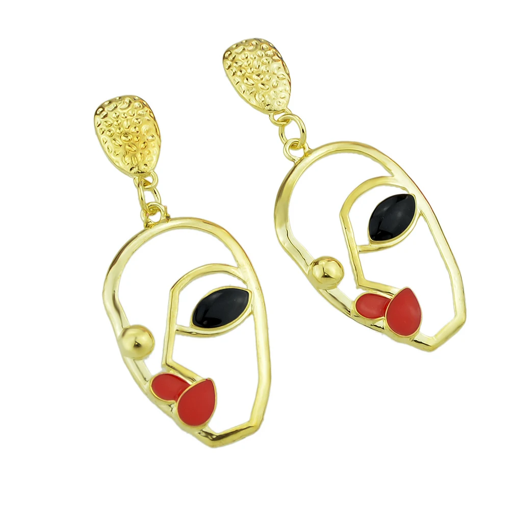 Минималистский изделия заявление Серьги Boho Стиль золото Цвет металла с красные