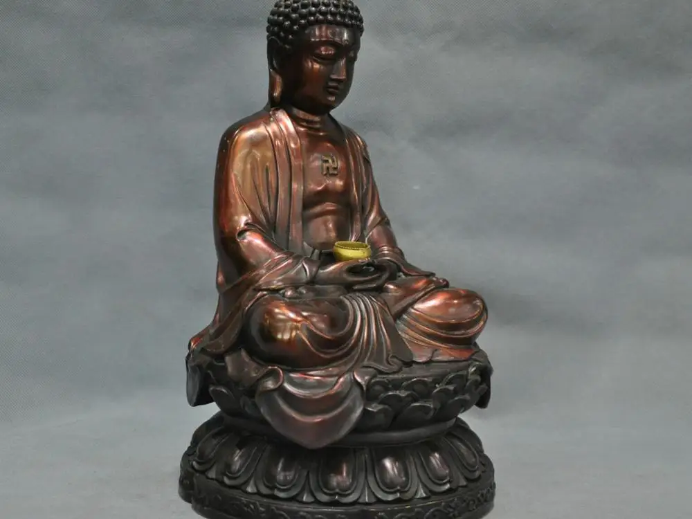 13 &quotКитай Тибет Бронзовый Будда Шакьямуни Чаша Провести Сидящая Статуя | Дом и