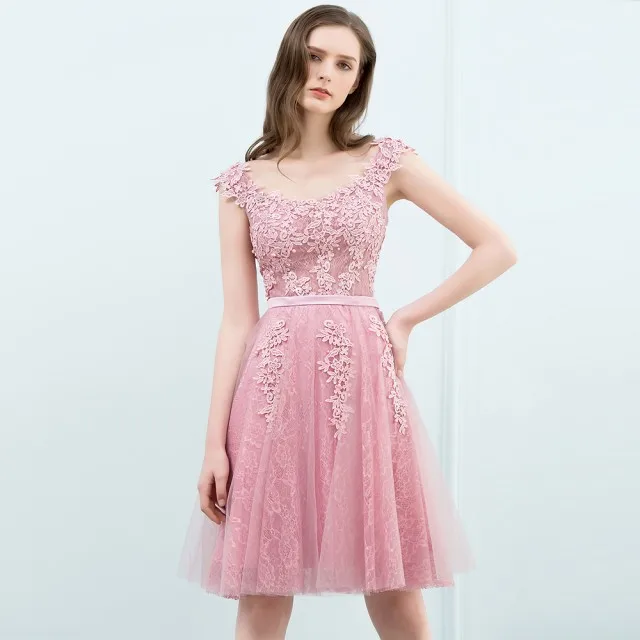 Pink Розовые короткие платья для выпускного вечера,, Сексуальные Жемчужные Аппликации, кружевное платье для выпускного вечера, официальное платье, женские вечерние платья, vestido de festa - Цвет: Pink