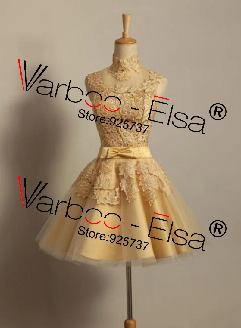 Свадебное короткое вечернее платье золотого цвета 2014 винтажное Королевское