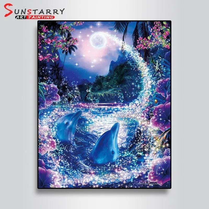 Sunstarry 5D DIY Алмазная Картина Пейзаж Морская звезда дельфины полная круглая дрель
