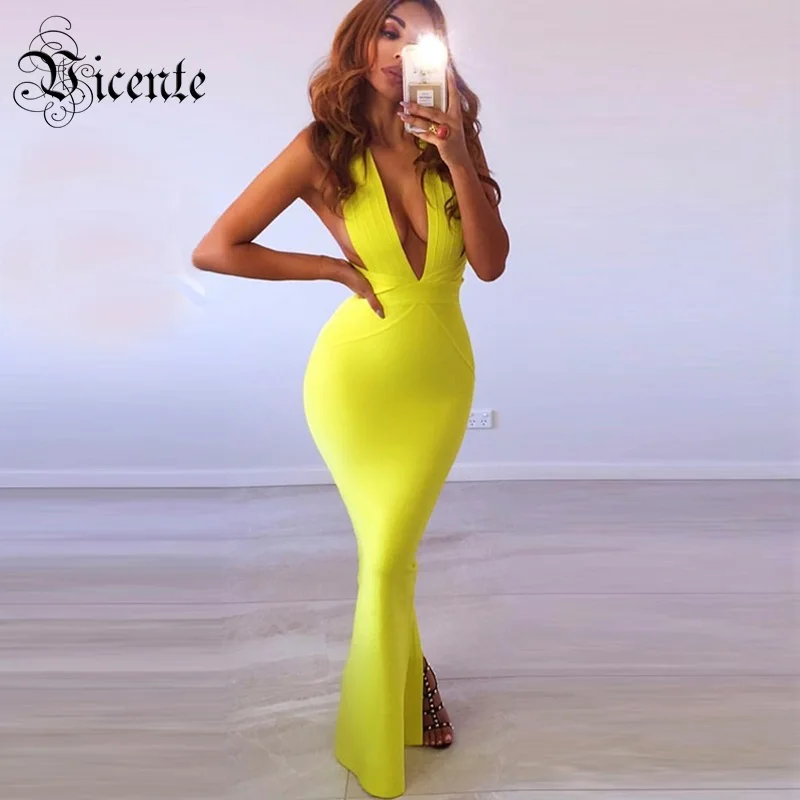 Горячее предложение 2020 Новое модное элегантное желтое Сексуальное платье с