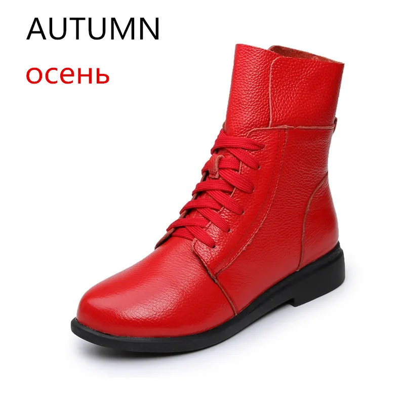 SWONCO/женские ботильоны; коллекция года; сезон осень-зима; женская обувь из натуральной кожи с высоким берцем; зимние ботинки; женская кожаная обувь; ботильоны - Цвет: Red Autumn