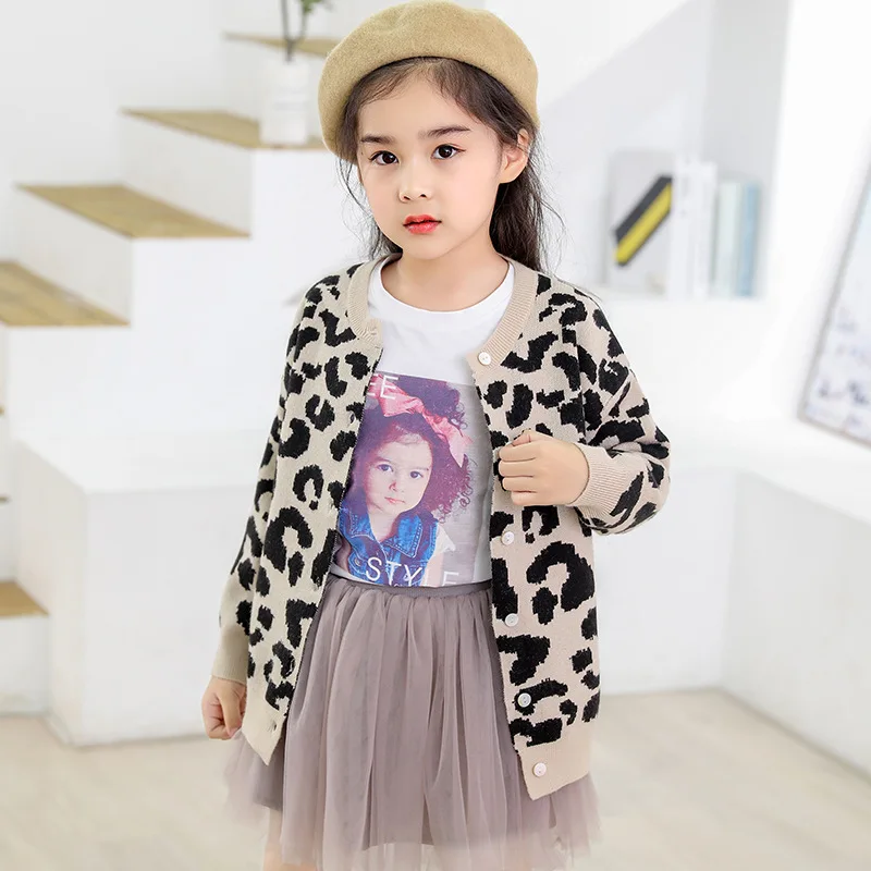 Новинка 2019 модные кардиганы для девочек Свитера с леопардовым принтом детская
