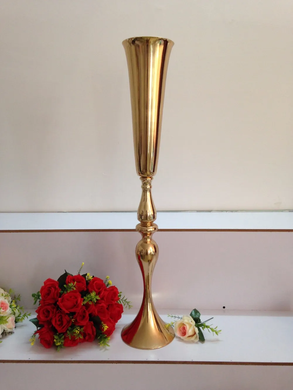 

88cm / 34.6" Wedding Road Lead Flower Shelf Gold Table Stand for Wedding Centerpiece Decoration Flower Vase Column