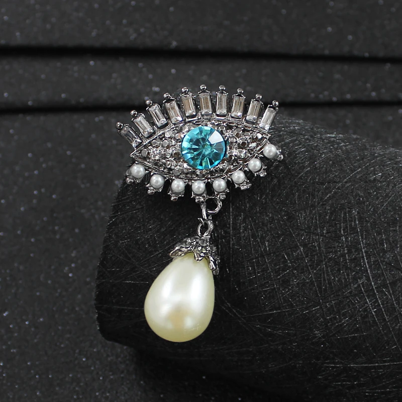 Rhinestone Devil's Eye Enamel Brooches Imitating Pearl Simulates Pear Angel Stitch for Female Male pins Collar Accessories | Украшения