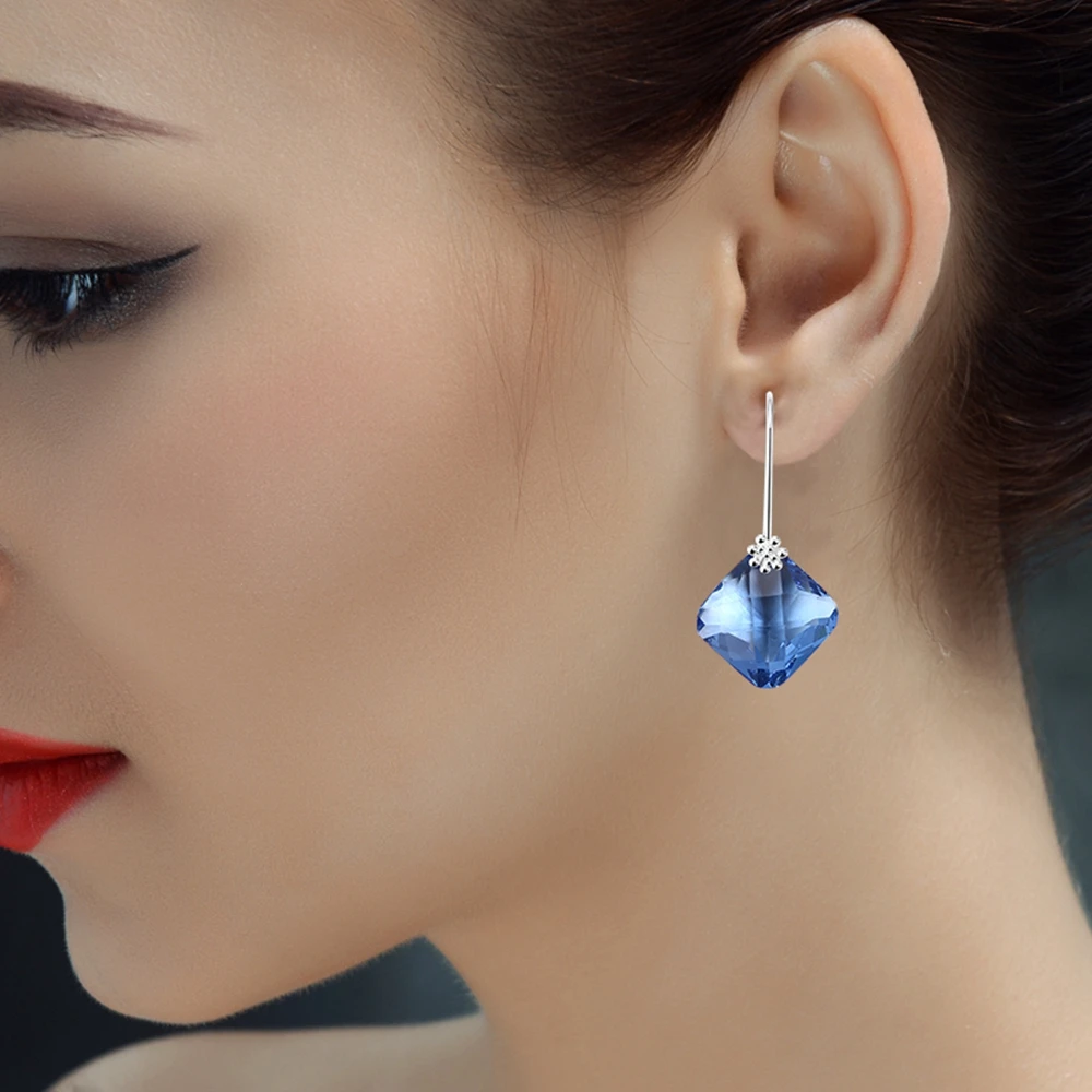 Aivtalk Fashion Austrian Crystal Women Earrings Champagne &amp Blue Color Square Stone Elegant Dangle Drop Hanging Earring for Gift |
