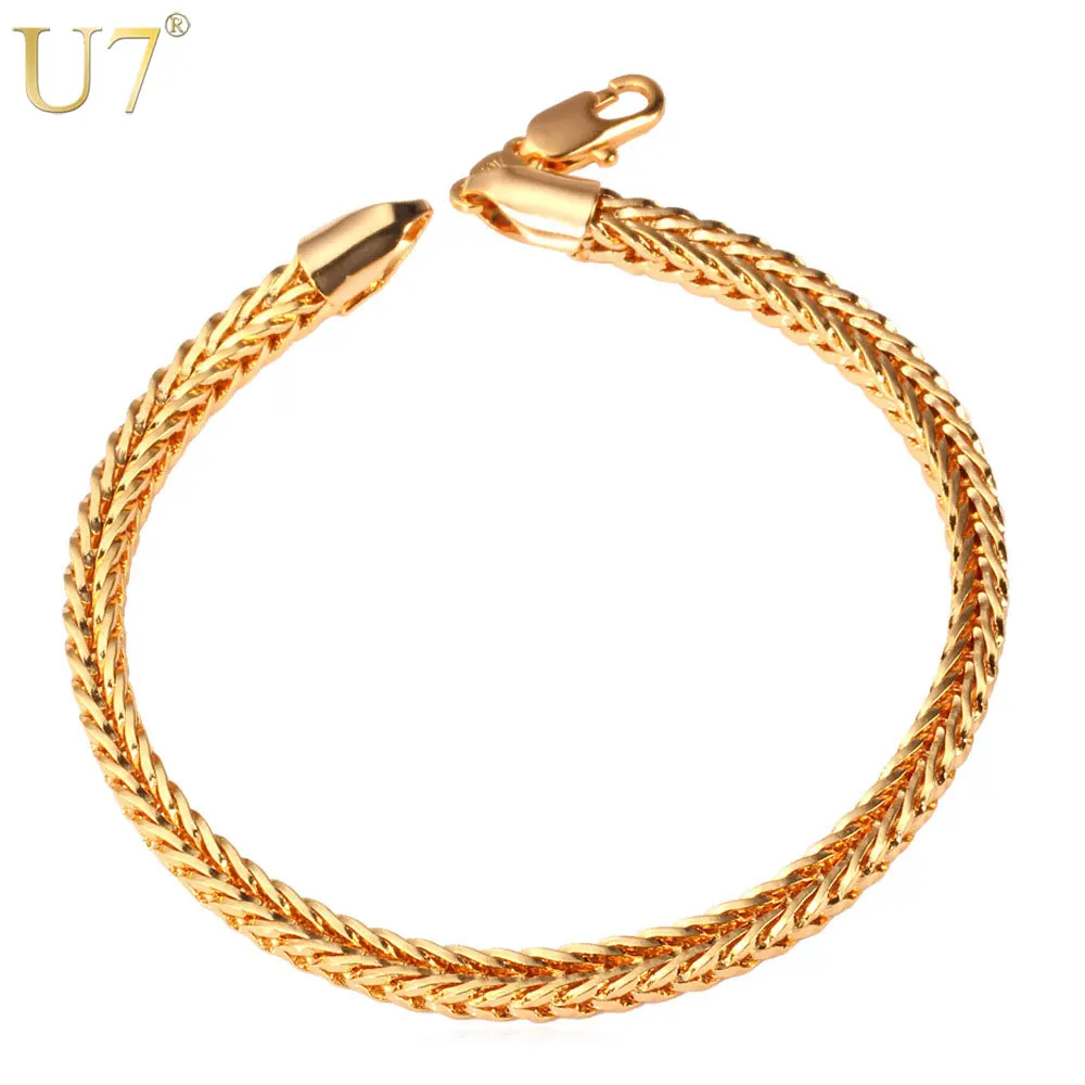 

U7 Bracelet Men Gold Color Jewelry Wholesale Trendy 21 CM Foxtail Chain & Link Gold Bracelets H634