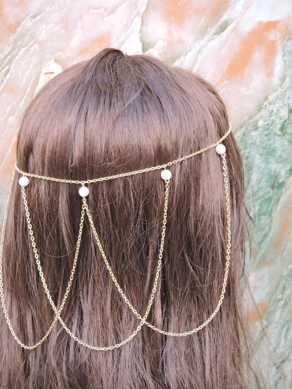 Жемчуг ювелирные изделия волос цепь головной убор глава сеть богиня невесты