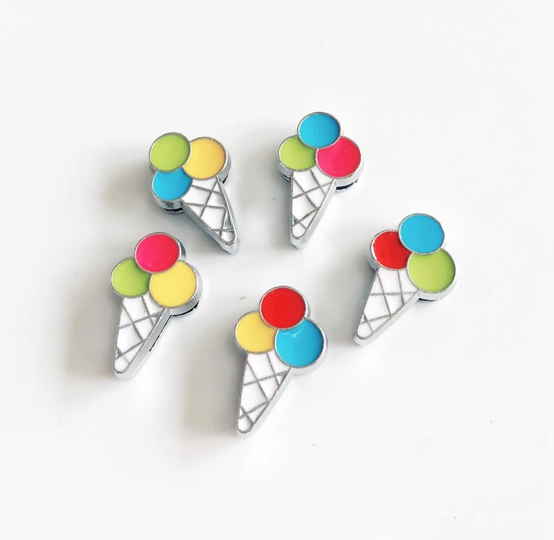 50PCS 8MM Enamel Ice Cream Slide Charms Beads DIY Accessory Fit 8mm Wristband Pet Dog Collars Belts Strips Keychain | Украшения и